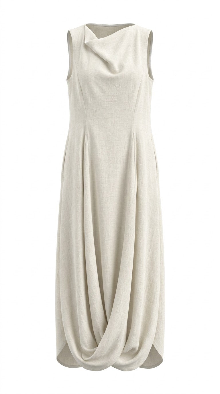 Archive Draped Column Dress · Natural White