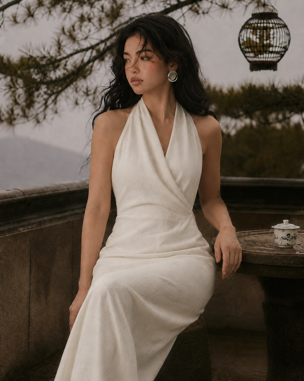 Archive Wrap Halter Dress · Silk Linen Ecru