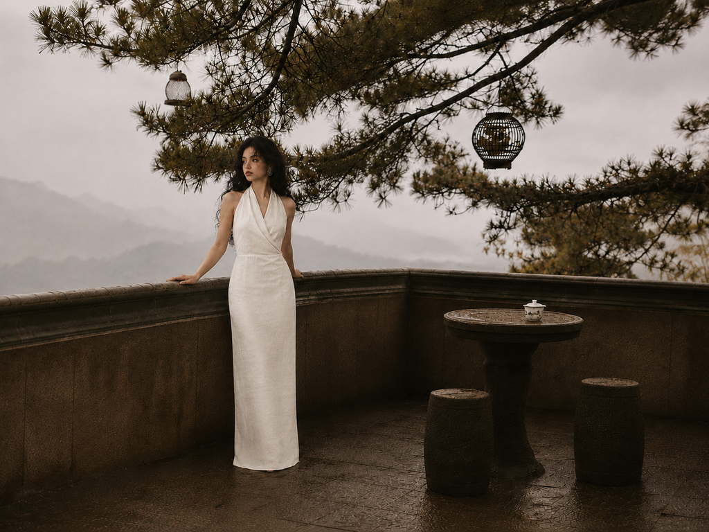 Archive Wrap Halter Dress · Silk Linen Ecru