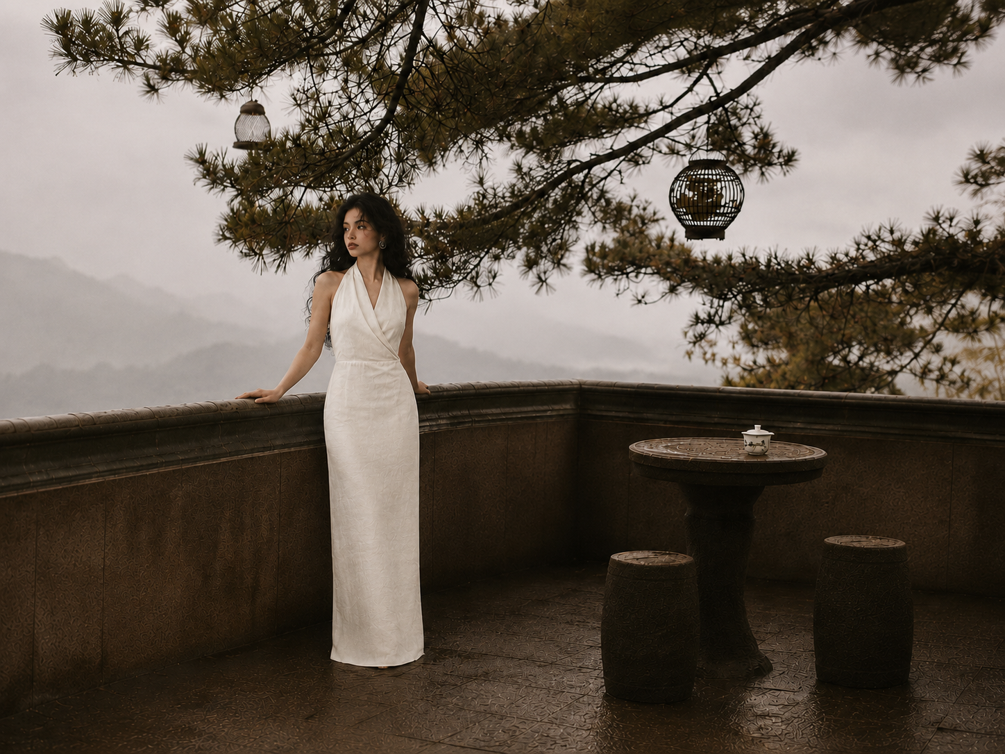 Archive Wrap Halter Dress · Silk Linen Ecru