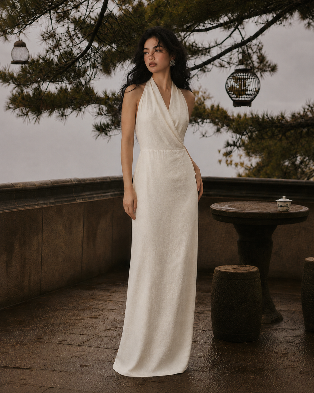 Archive Wrap Halter Dress · Silk Linen Ecru