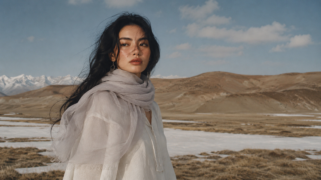 Silk & Cotton Gauze Scarf — Grey / Cream / Lavender