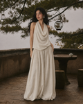 Retro Cowl Neck Halter & Bubble Skirt Set · White