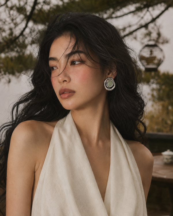 Orbital Jade Stone Earrings · Silver