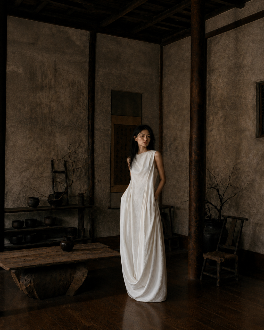 Archive Draped Column Dress · Natural White