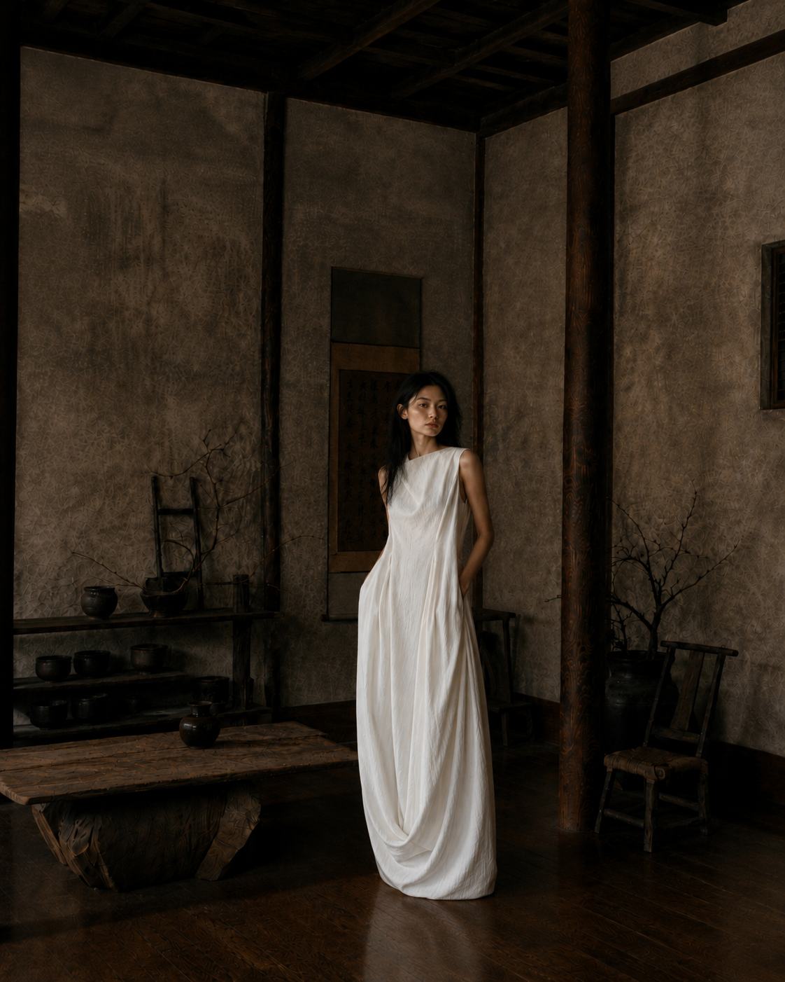 Archive Draped Column Dress · Natural White