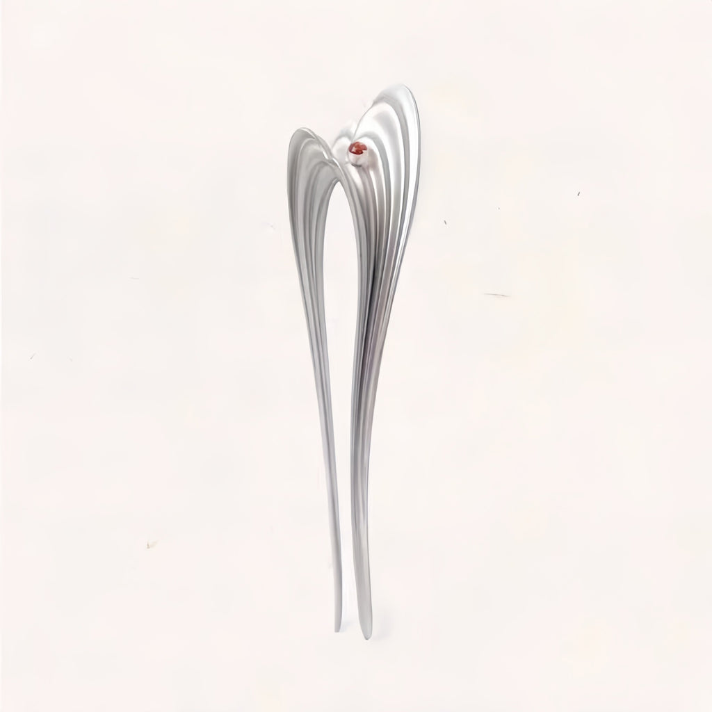 Archive Hair Fork in silver-plated metal with red stone detail