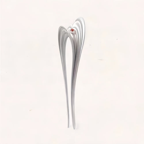 Archive Hair Fork in silver-plated metal with red stone detail