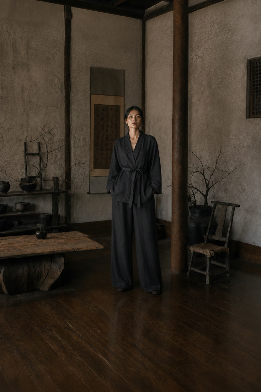 Archive Wrap Set · Natural Hemp Black — portrait editorial